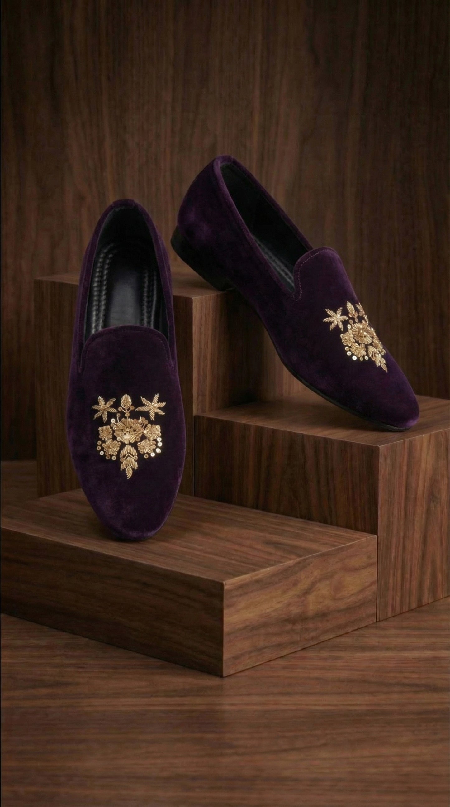 Purple Velvet Embroidered Mojdi Shoes for Men | Royal Festive Footwear – Dresswala NX