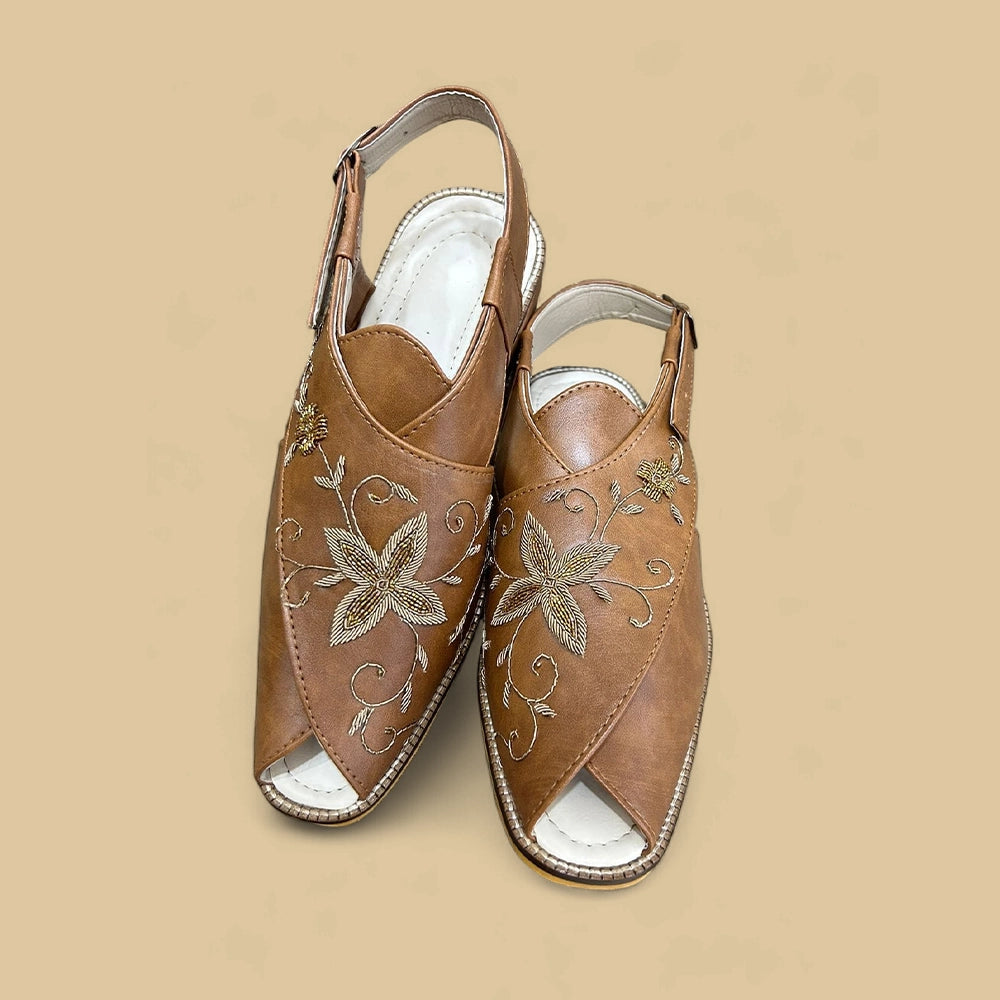 Chestnut Embroidered Comfort Mojdi - Main Image