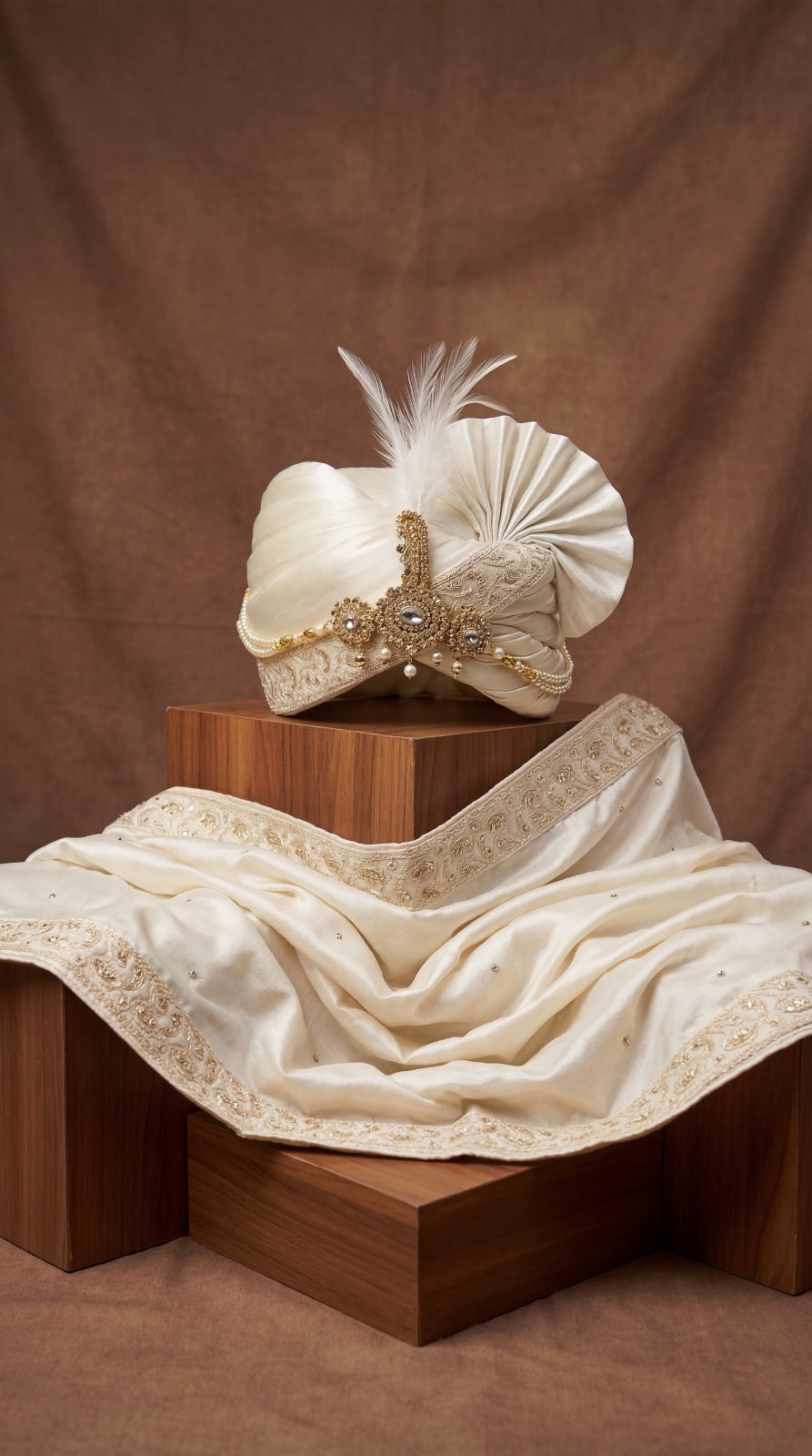 Ivory Groom Safa & Stole Set | Wedding Turban for Men
