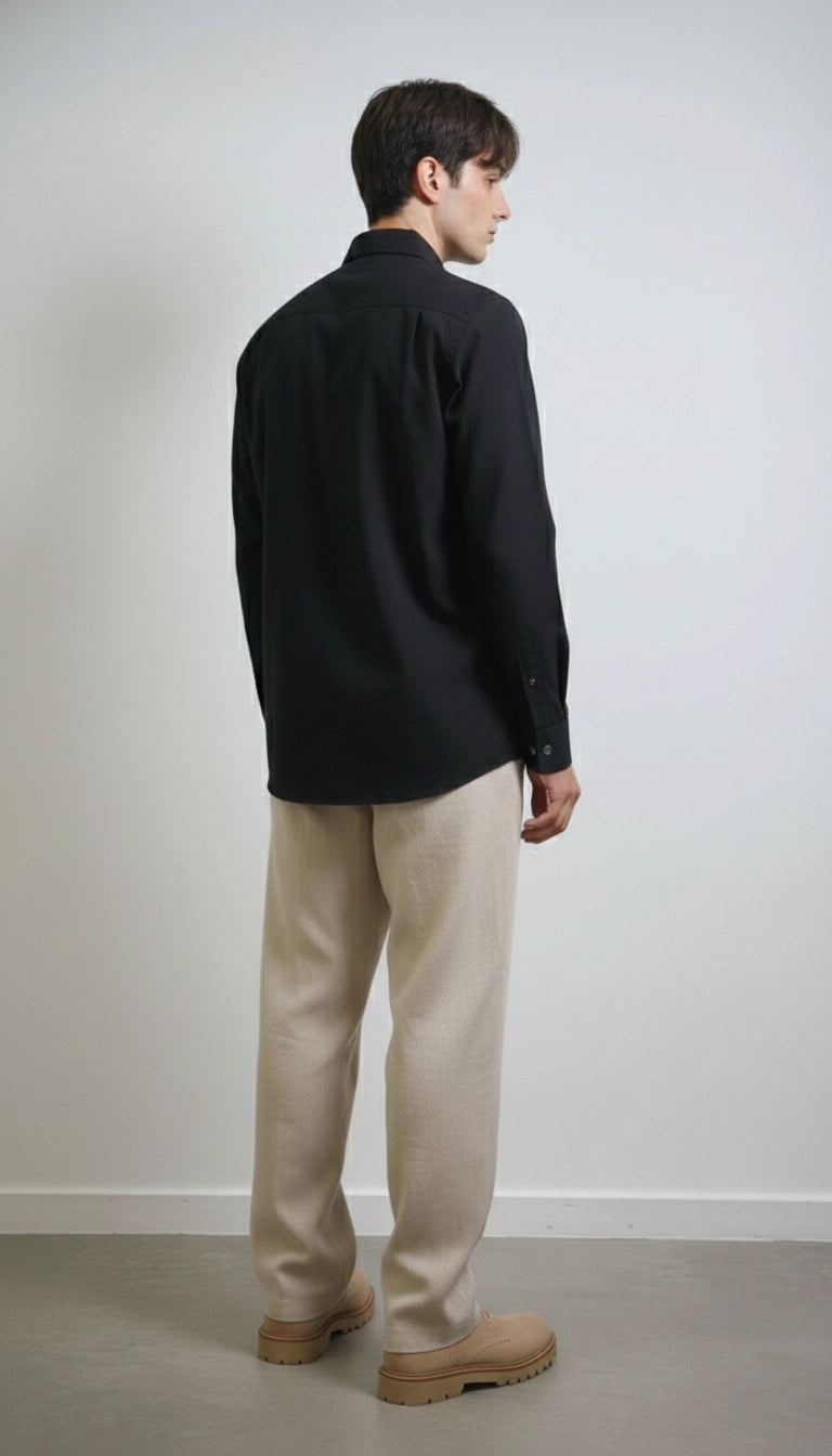 Black Mandarin Club-Wear Shirt with Contrast Piping | Dresswala NX