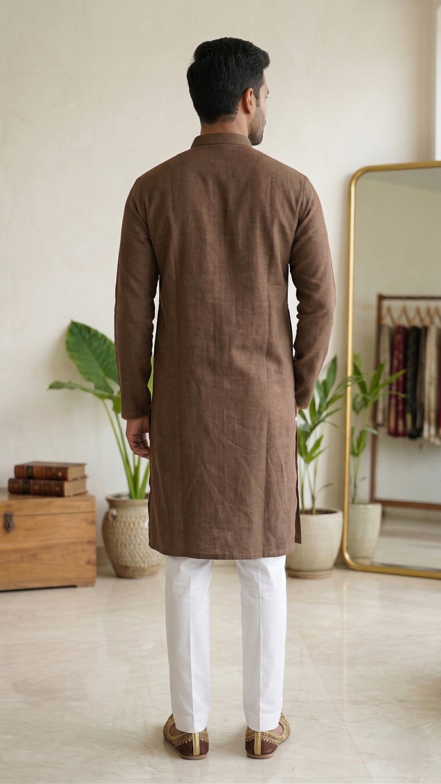 Men’s Coffee Brown Linen Kurta | Contemporary Ethnic Wear – Dresswala NX
