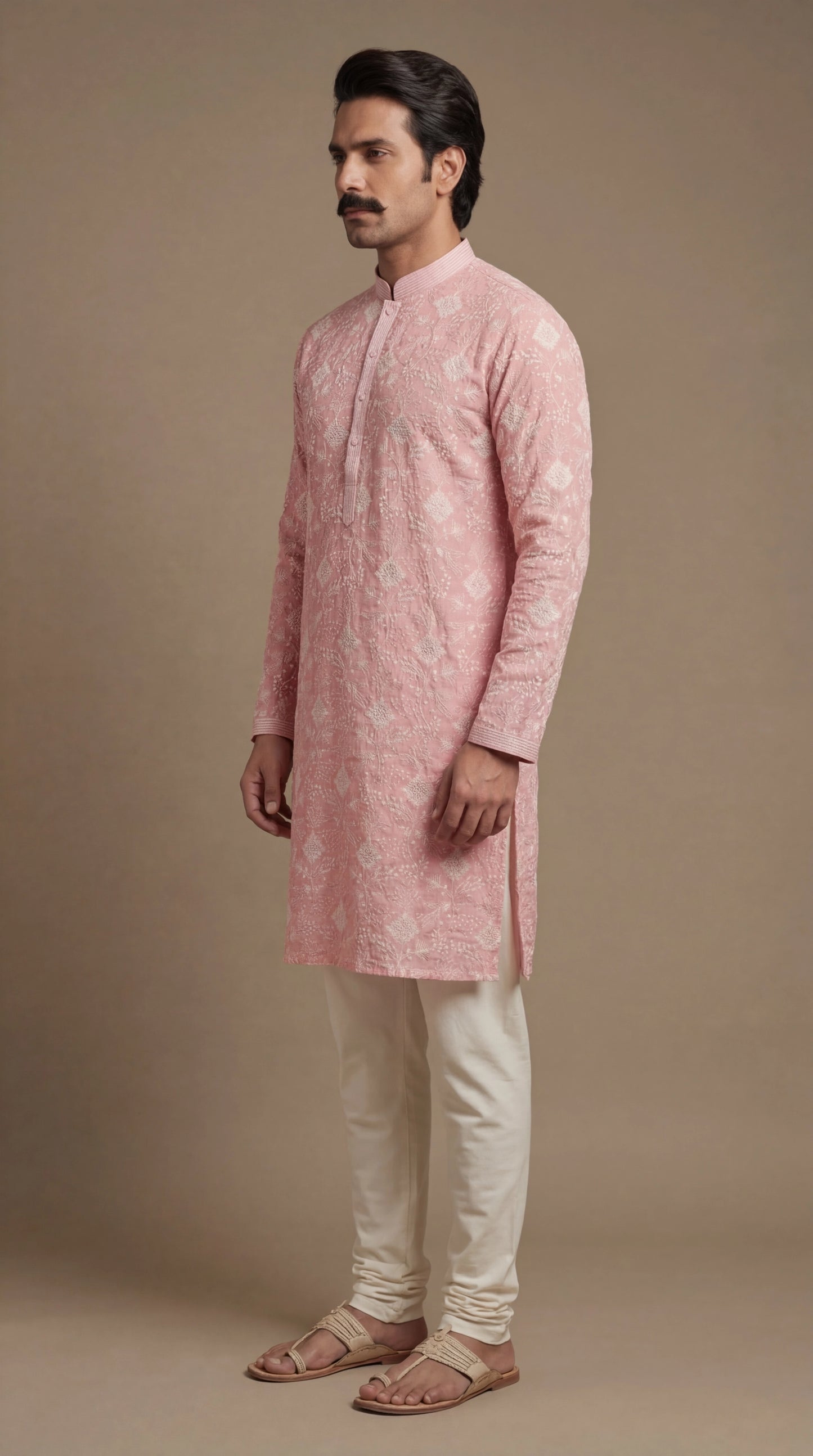 Men’s Blush Pink Jacquard Kurta | Elegant Festive Kurta – Dresswala NX