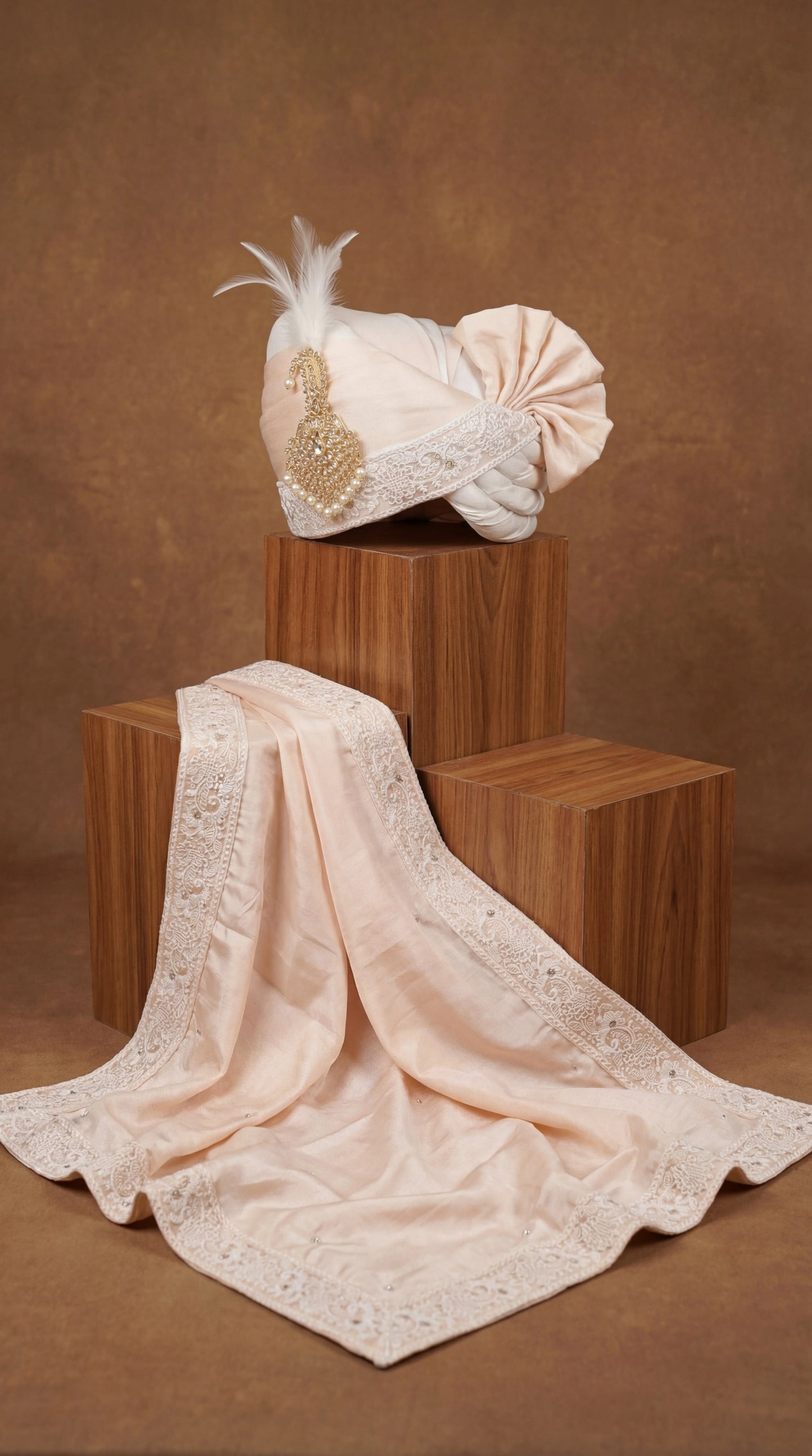 Blush Ivory Groom Safa & Embroidered Dupatta Set