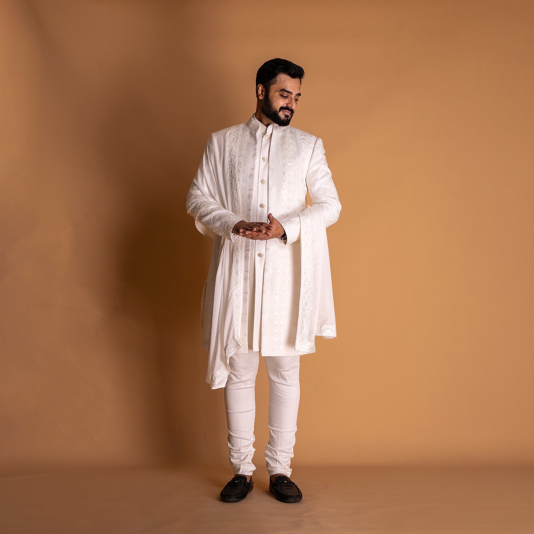 Classy White Indo-western Kurta set - Main Image