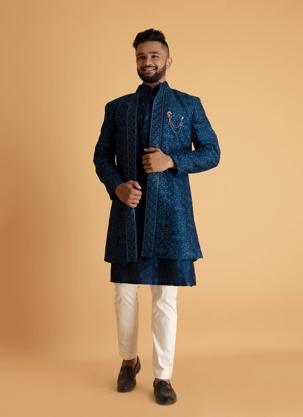 Ethnic Blue Men's Indo-Western Jacket Set - Main Image
