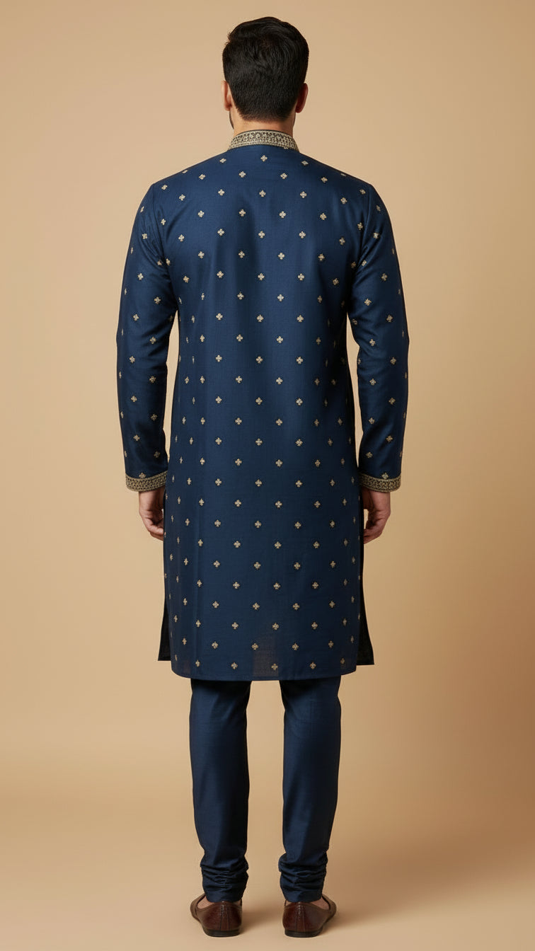 Men’s Navy Designer Kurta Set with Thread Work | Dresswala NX