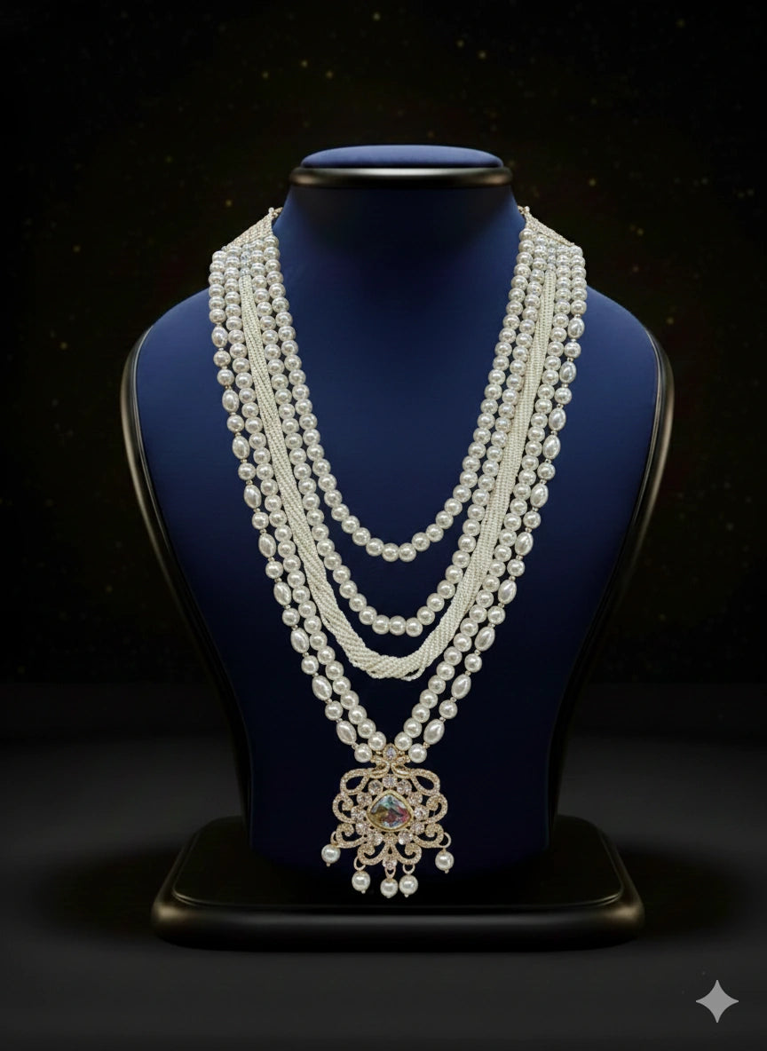 Layered Pearl Mala with Pendant (Kundan Style) | Dresswala NX