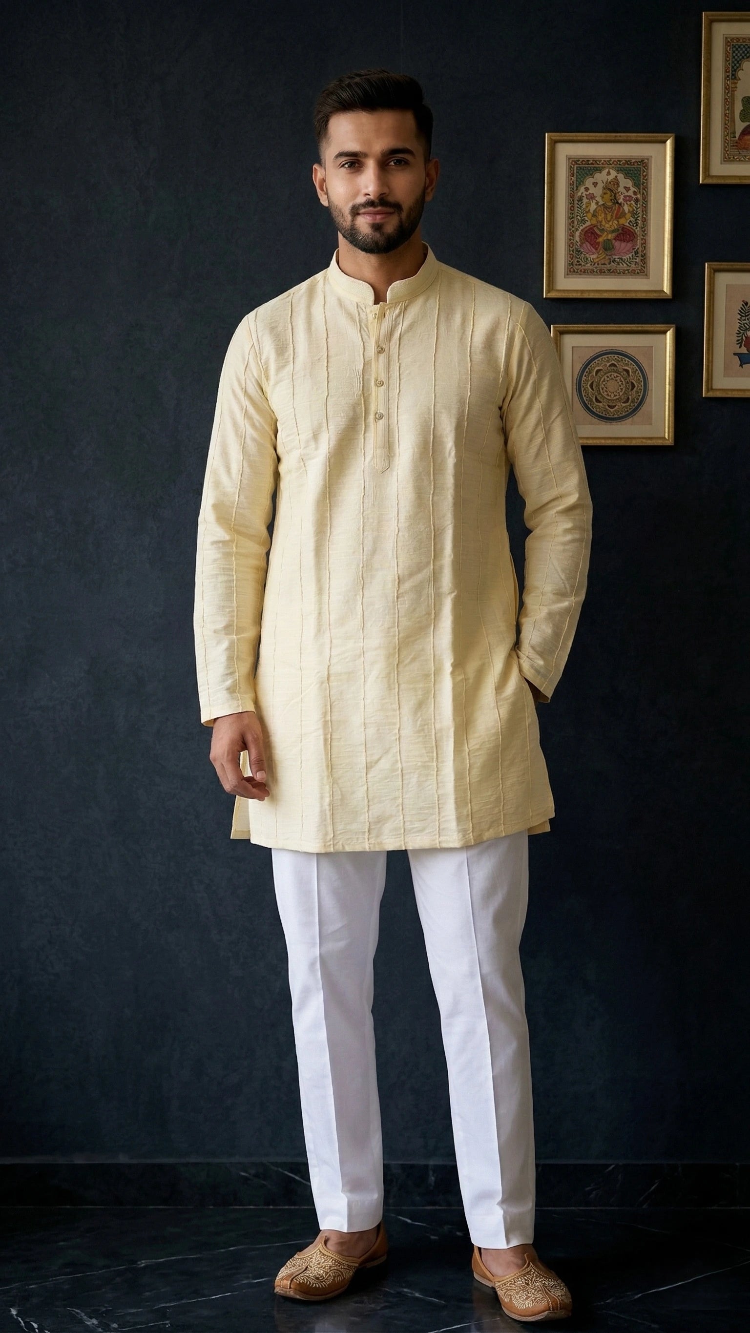 Cream Textured Kurta for Men | Dresswala NX