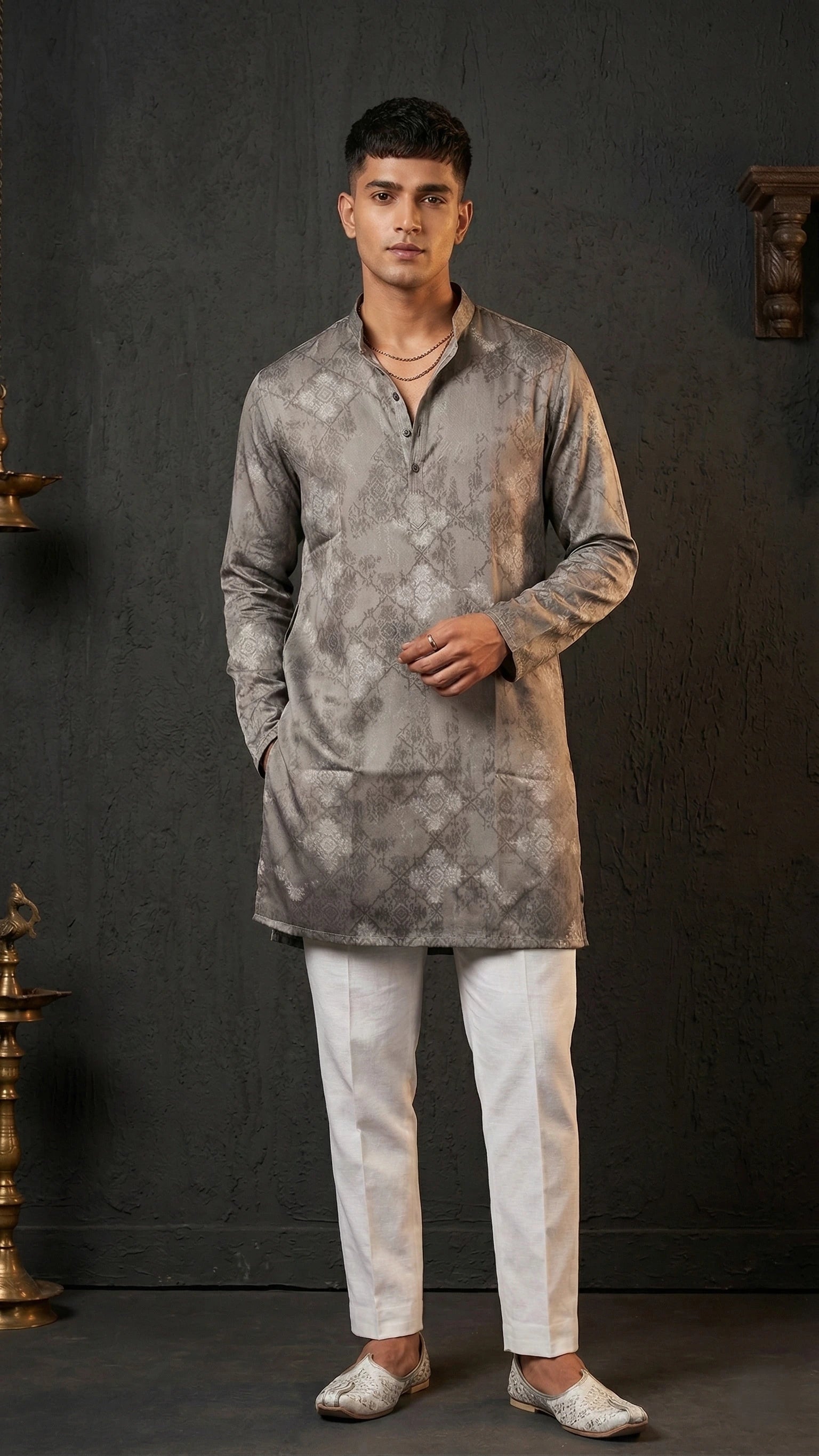 Grey Jacquard Kurta for Men| Dresswala NX