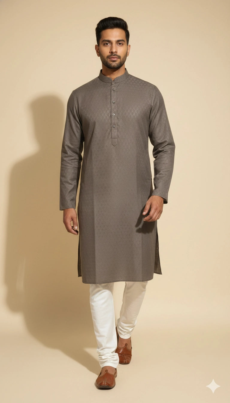 Charcoal Grey Cotton Kurta for Men (Mandarin Collar) | Dresswala NX