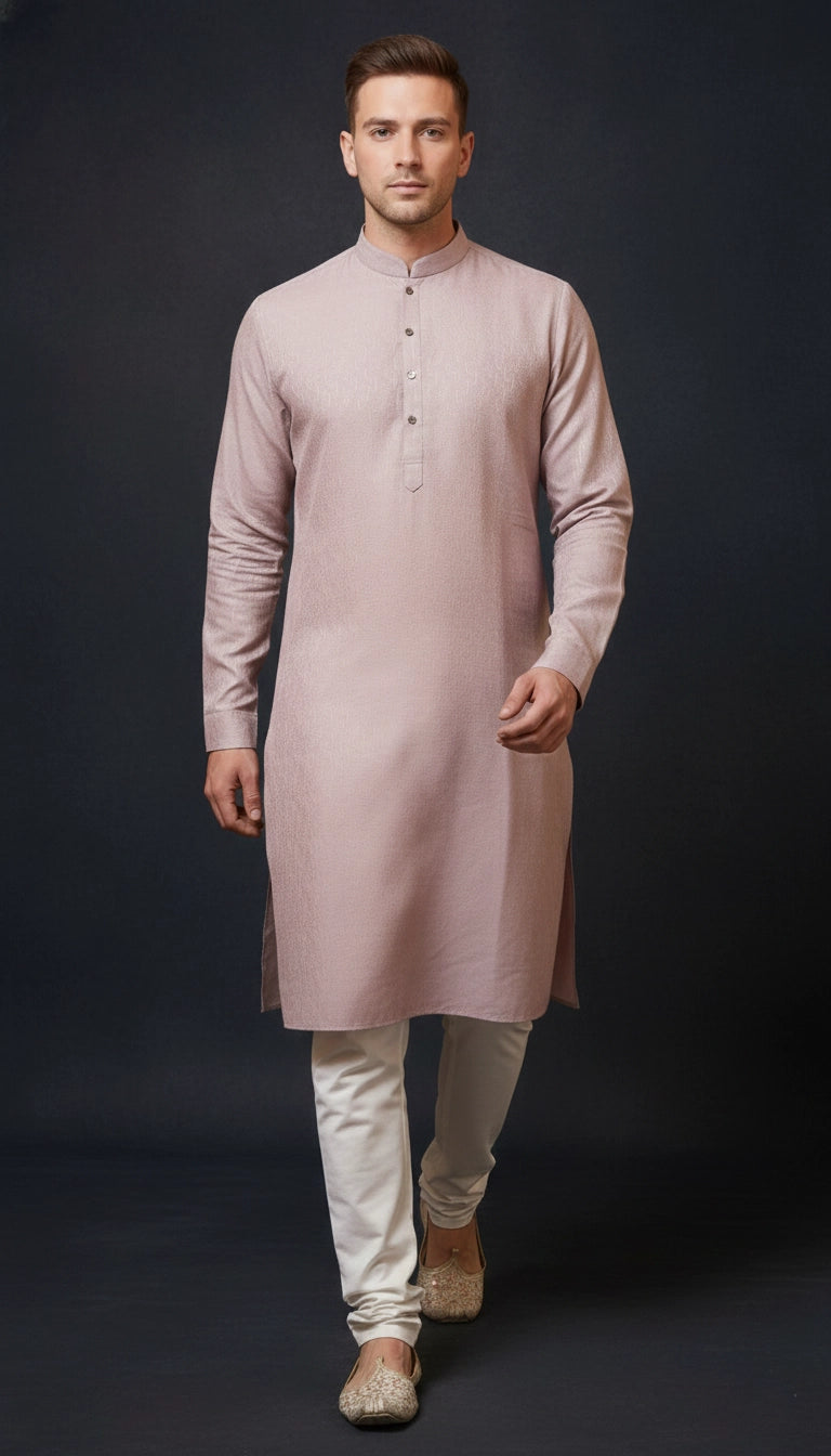 Dusty Pink Cotton Kurta for Men (Mandarin Collar) | Dresswala NX