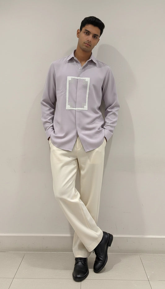 Lilac Club-Wear Shirt for Men with White Geometric Sequin Panel | Dresswala NX