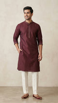 Maroon Kurta for Men with Embroidered Placket | Dresswala NX