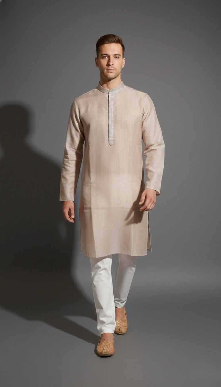 Beige Cotton Kurta for Men (Mandarin Collar) | Dresswala NX