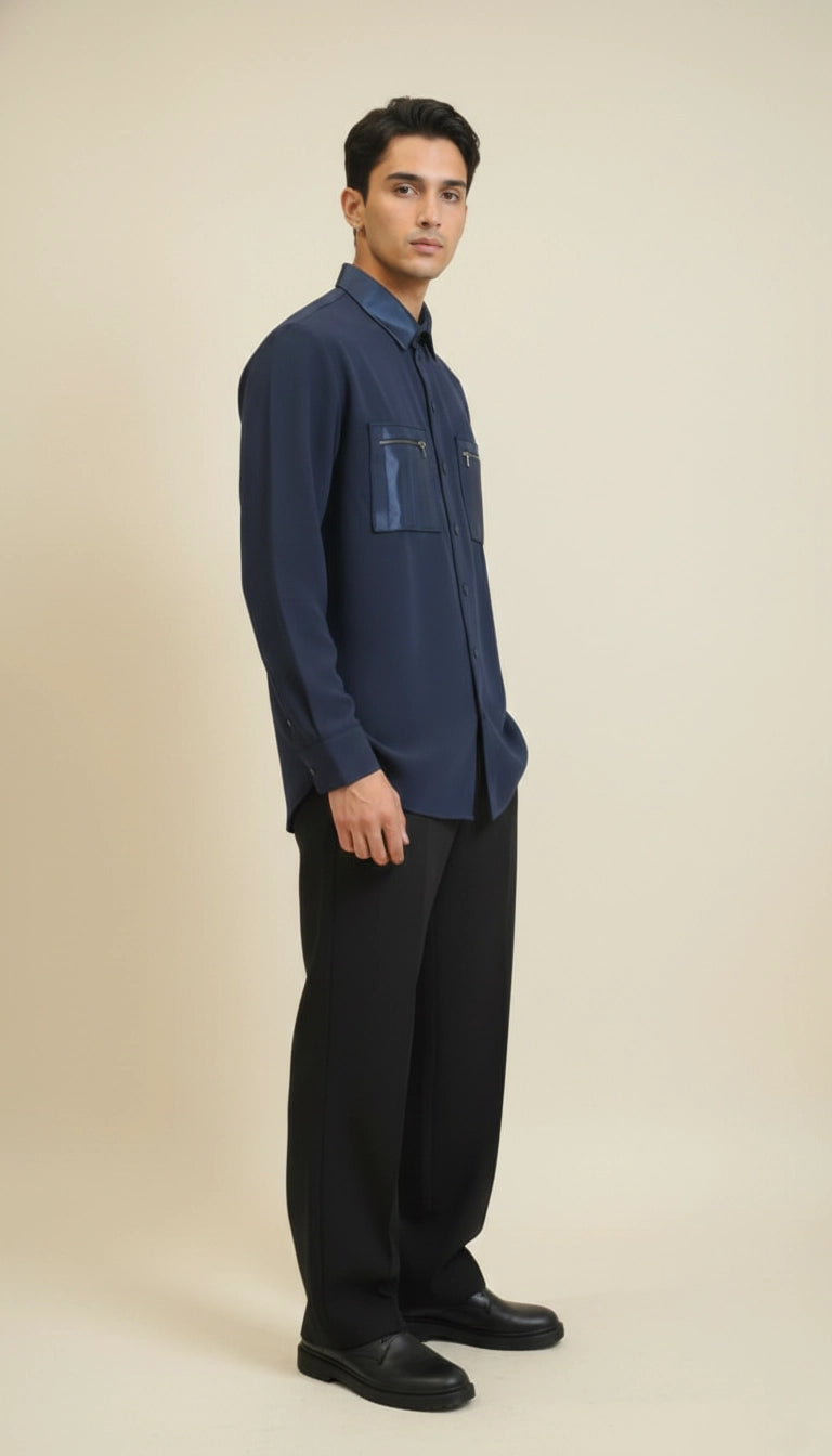 Navy Club-Wear Shirt for Men (Zip Pocket Detail) | Dresswala NX