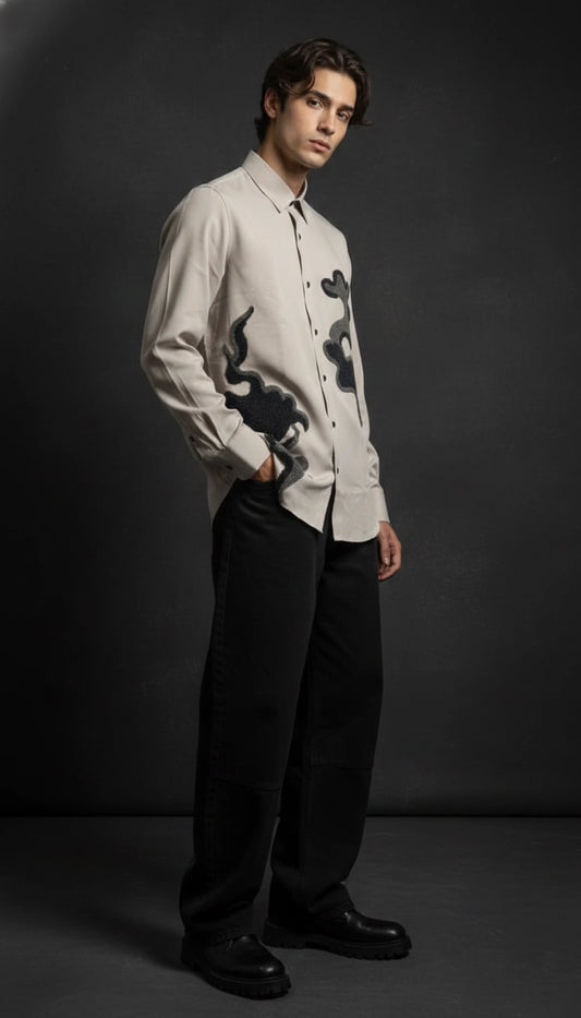 Grey Club-Wear Shirt for Men (Bold Abstract Print) | Dresswala NX