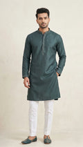 Dark Green Kurta for Men with Embroidered Placket | Dresswala NX