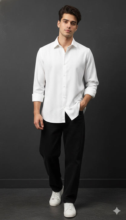 White Club-Wear Shirt for Men (Textured Full Sleeve) | Dresswala NX
