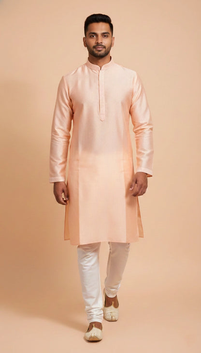 Peach Cotton Kurta for Men (Mandarin Collar) | Dresswala NX
