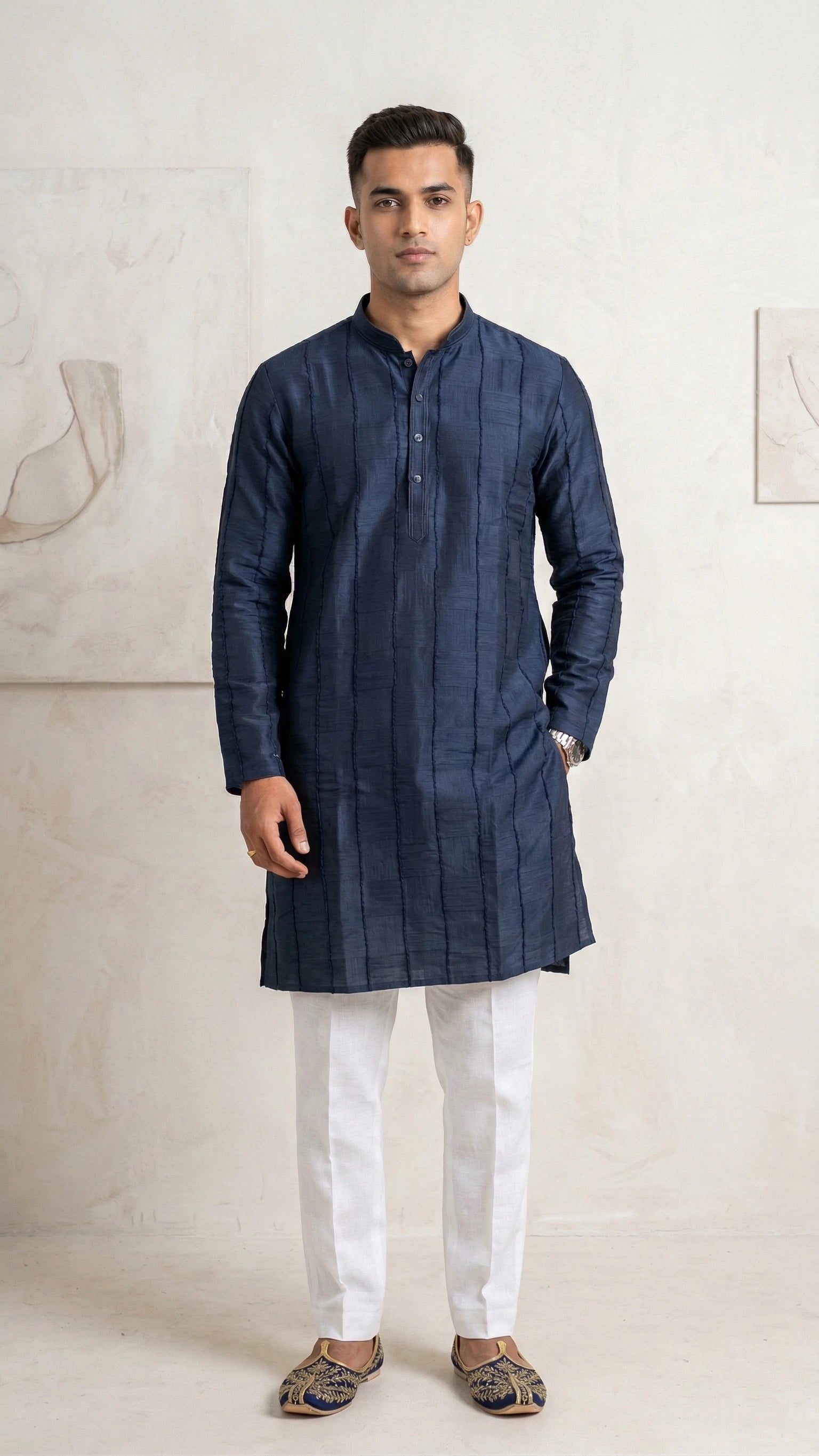 Navy Textured Kurta for Men | Dresswala NX