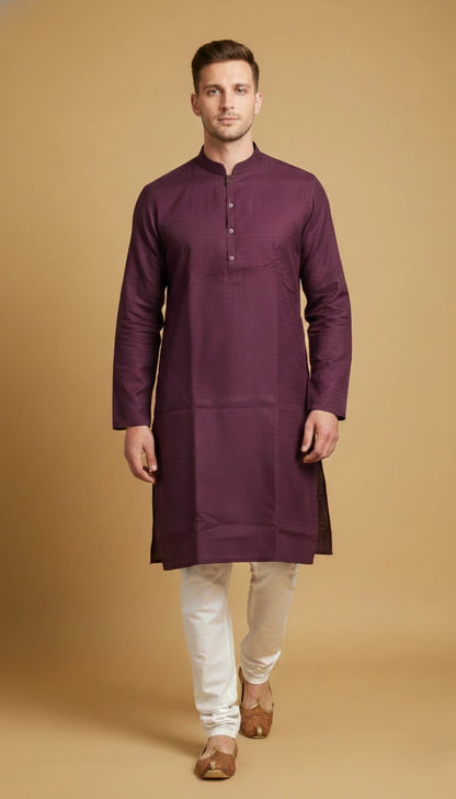 Wine Purple Cotton Kurta for Men (Mandarin Collar) | Dresswala NX