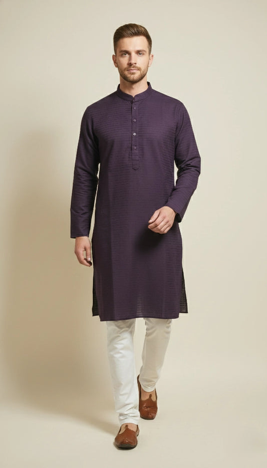 Deep Purple Cotton Kurta for Men (Mandarin Collar) | Dresswala NX