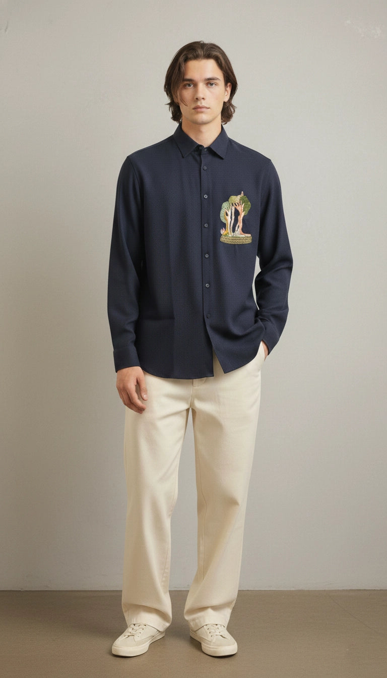 Navy Club-Wear Shirt for Men (Embroidered Motif) | Dresswala NX