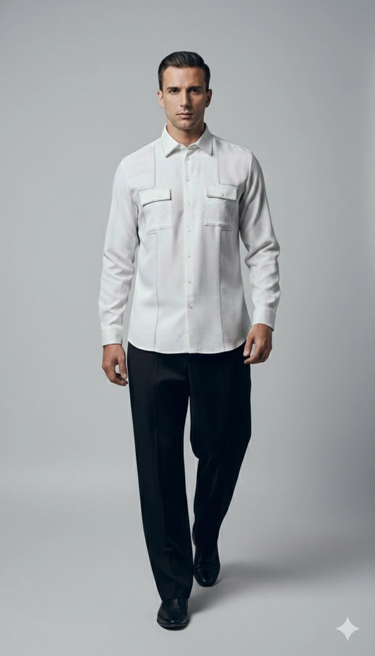 White Club-Wear Shirt for Men (Utility Pocket Detail) | Dresswala NX