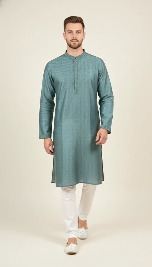 Teal Cotton Kurta for Men (Mandarin Collar) | Dresswala NX