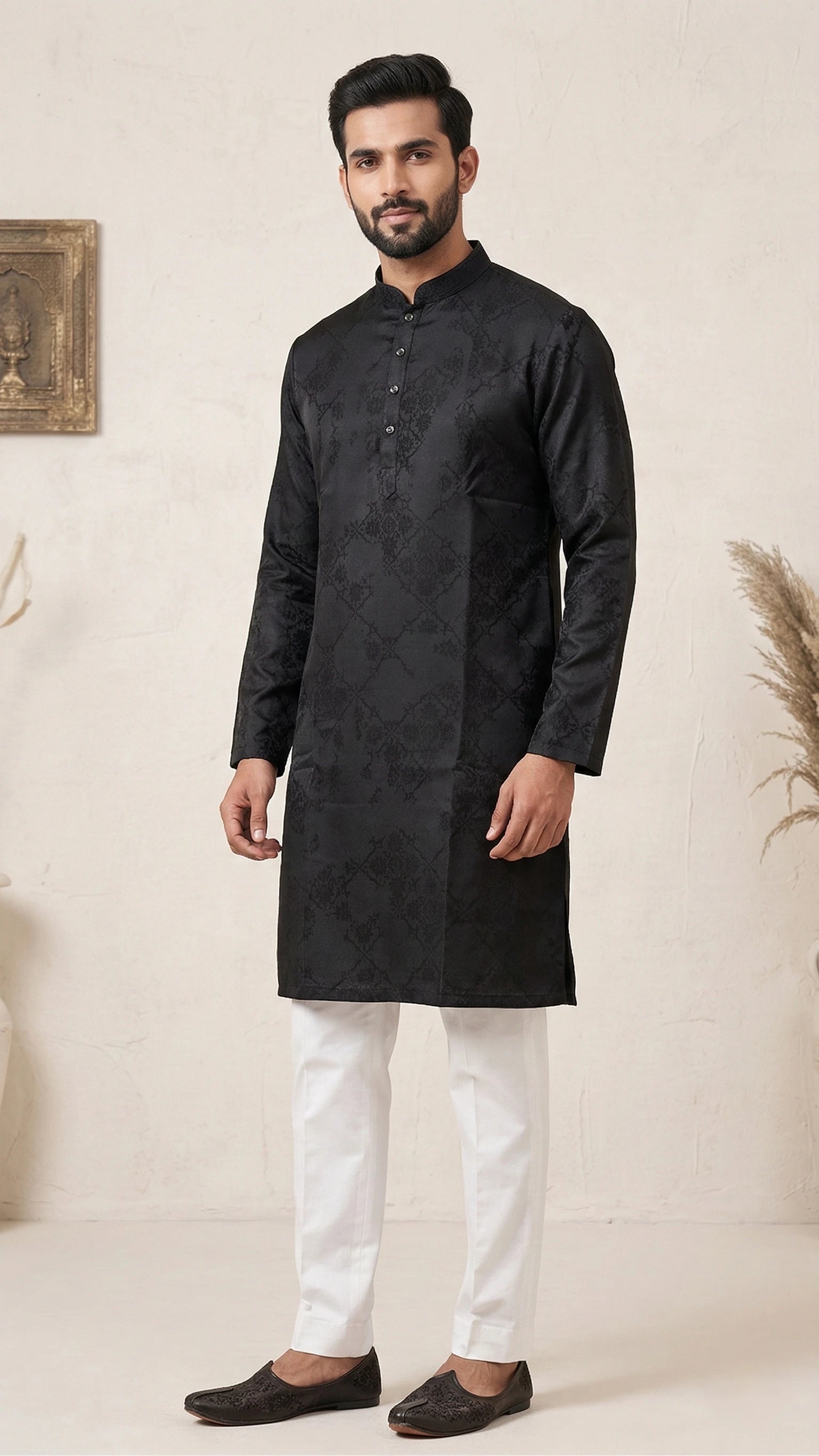 Black Jacquard Kurta for Men | Dresswala NX