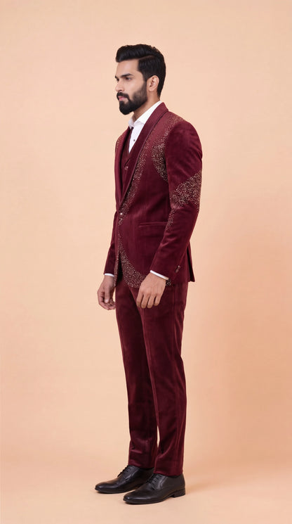 Maroon Suit with Embellished Blazer for Men | Dresswala NX