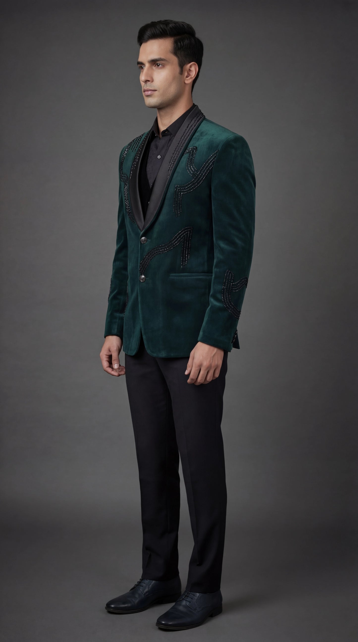 Emerald Velvet Embellished Tuxedo Suit | Dresswala NX