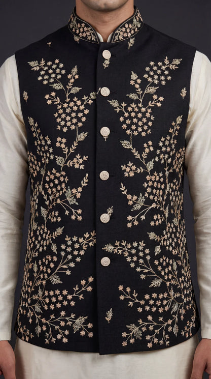 Black Embroidered Waistcoat for Men | Dresswala NX