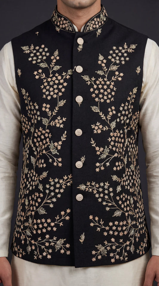 Black Embroidered Waistcoat for Men | Dresswala NX