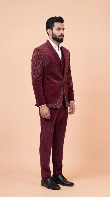 Maroon Suit with Embellished Blazer for Men | Dresswala NX