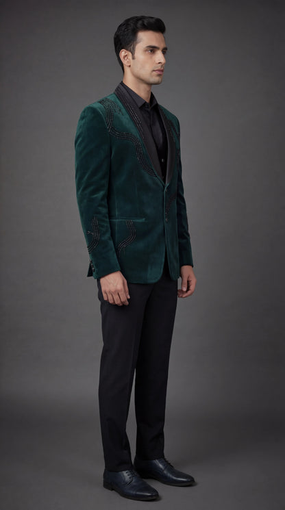 Emerald Velvet Embellished Tuxedo Suit | Dresswala NX