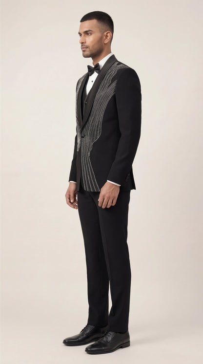 Black Embroidered Indo Western Suit for Men | Designer Groom Wear – Dresswala NX