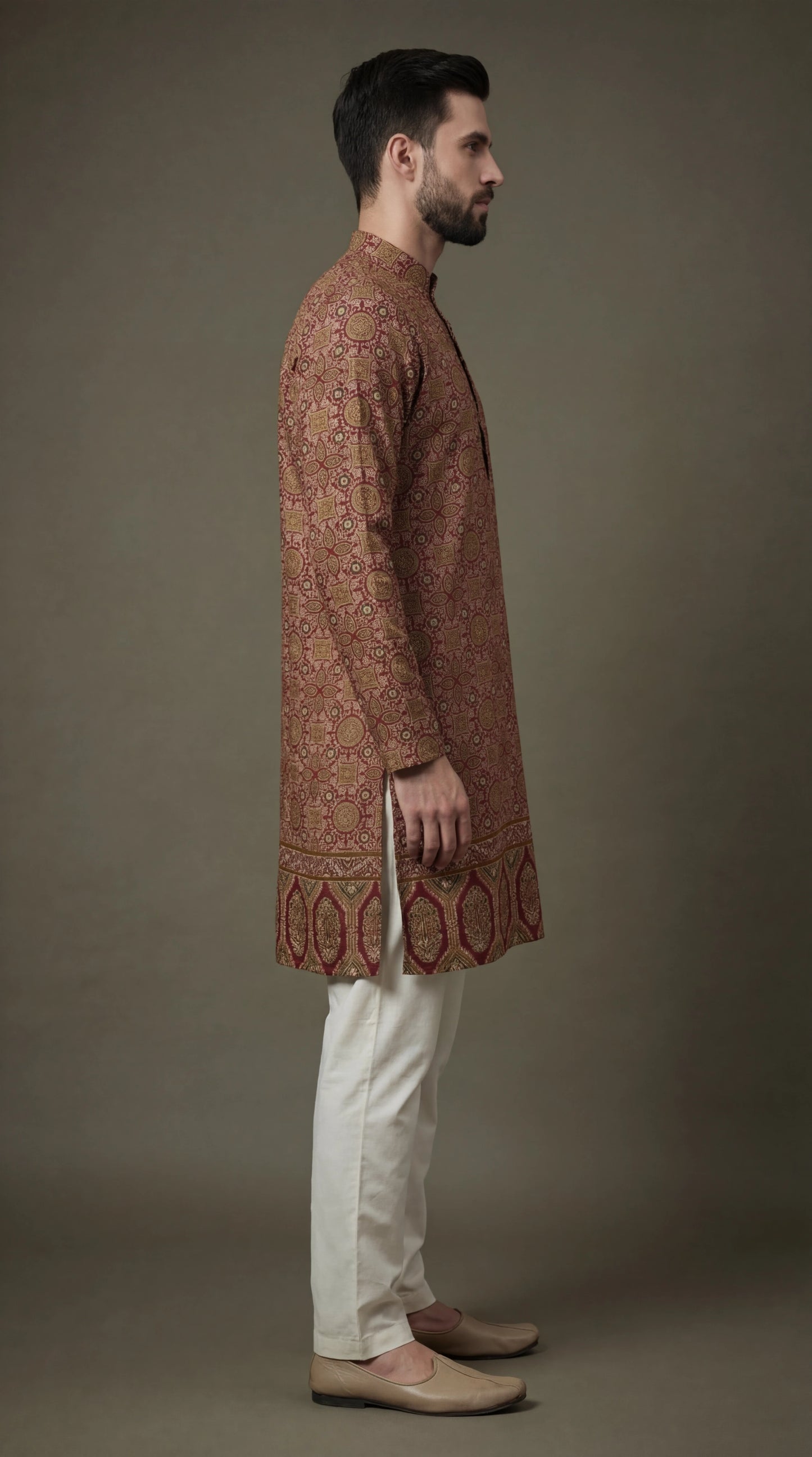 Men’s Maroon Printed Festive Kurta | Dresswala NX