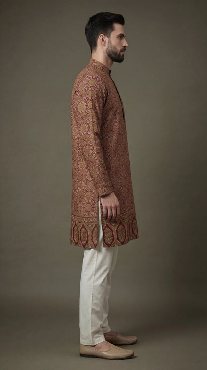 Men’s Maroon Printed Festive Kurta | Dresswala NX
