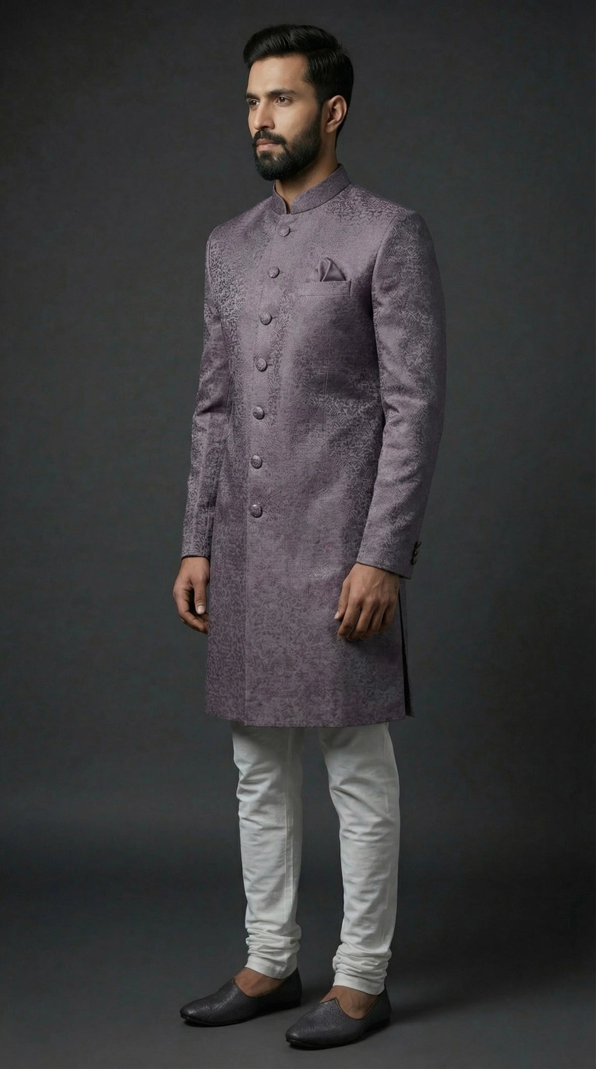 Smoky Mauve Textured Indo-Western Sherwani Set