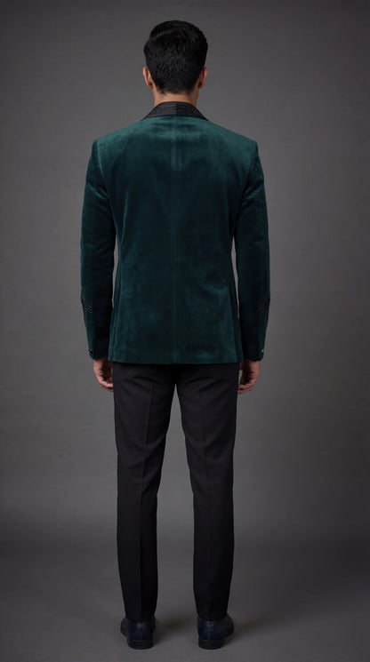 Emerald Velvet Embellished Tuxedo Suit | Dresswala NX