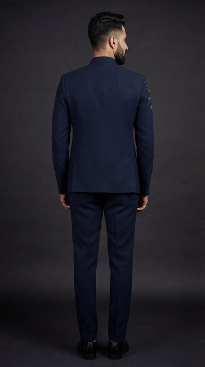 Midnight Navy Embroidered Bandhgala Suit | Dresswala NX