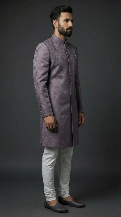 Smoky Mauve Textured Indo-Western Sherwani Set