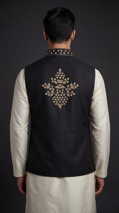 Black Embroidered Waistcoat for Men | Dresswala NX