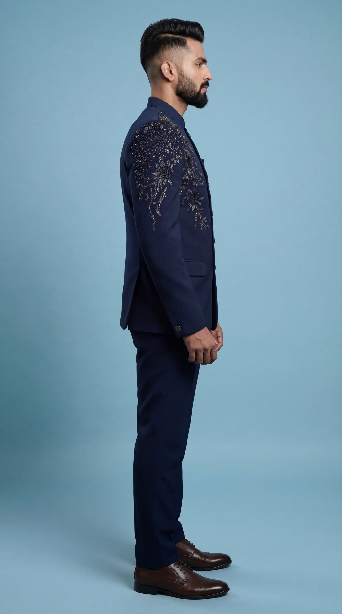 Navy Blue Bandhgala Suit for Men | Dresswala NX