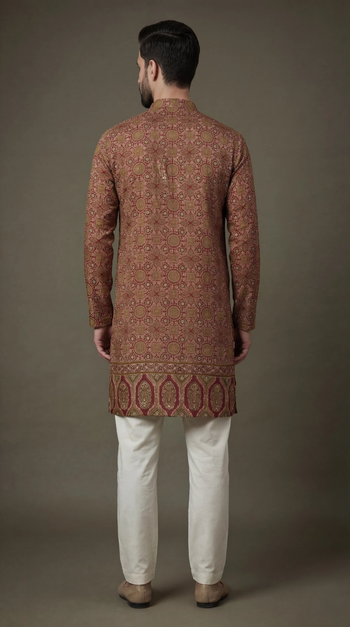 Men’s Maroon Printed Festive Kurta | Dresswala NX