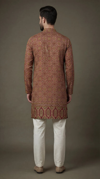 Men’s Maroon Printed Festive Kurta | Dresswala NX