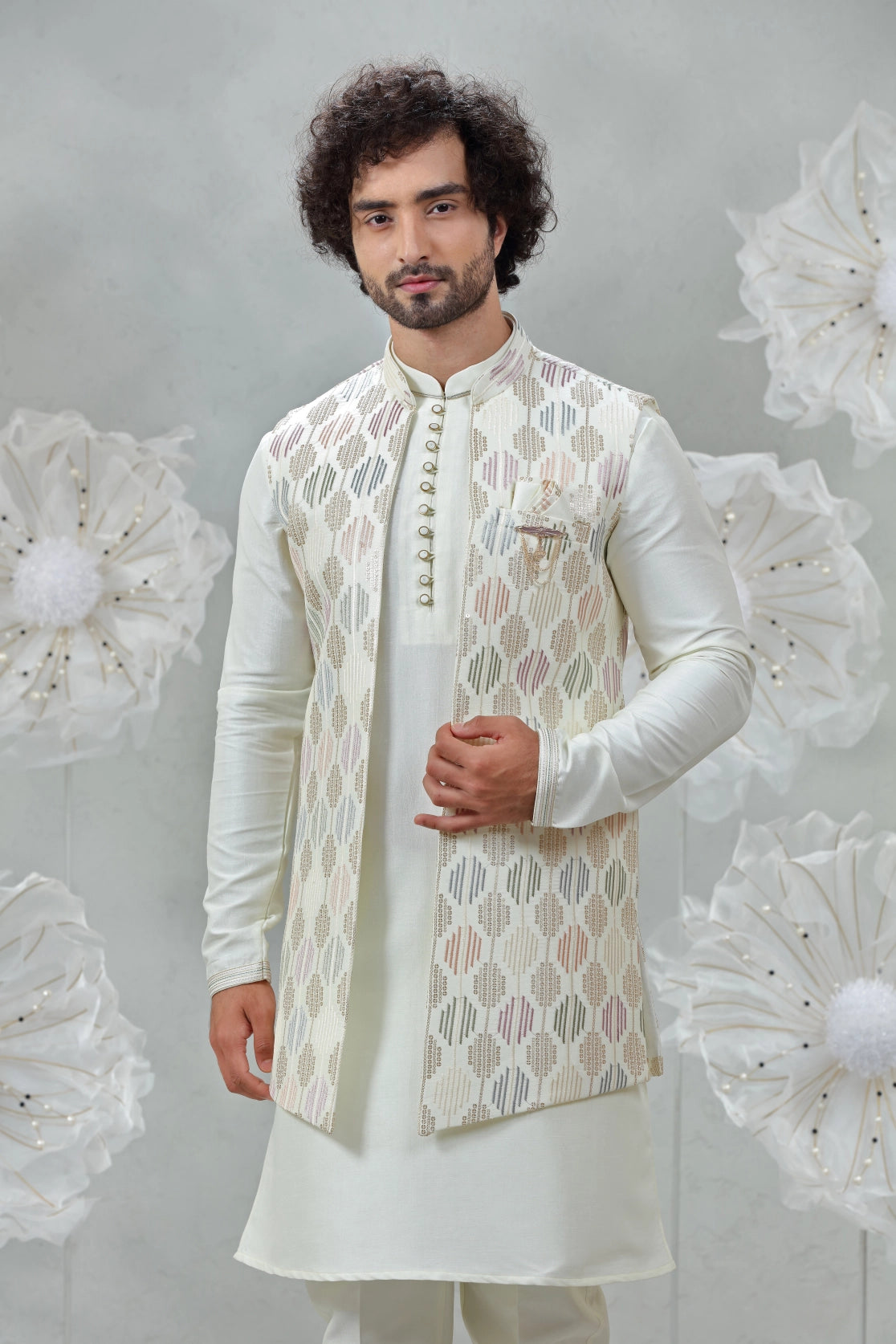 Ethereal Ivory Handcrafted with Subtle Geometric Patterns