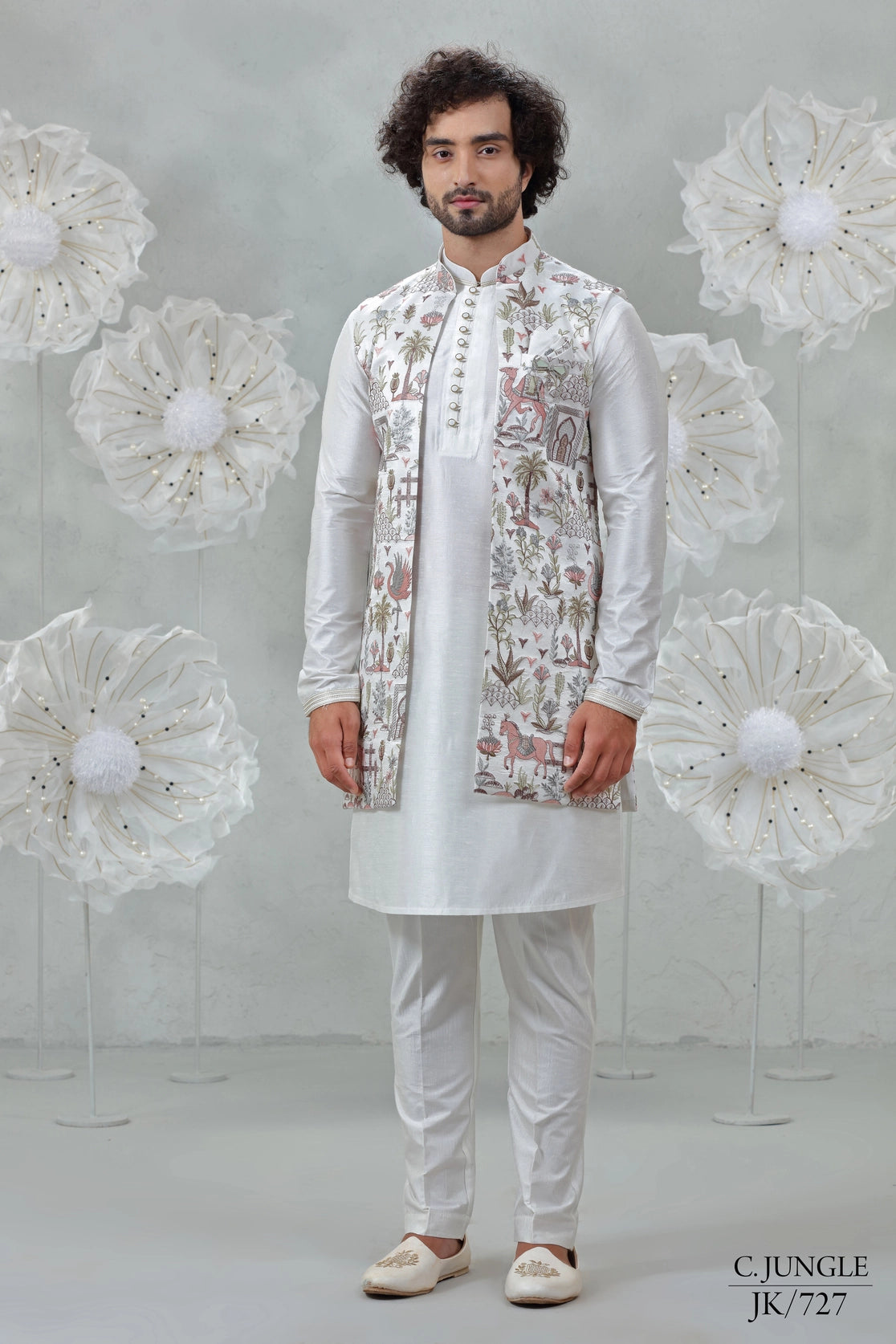 Embroidered Ivory with Nature-Inspired Motifs