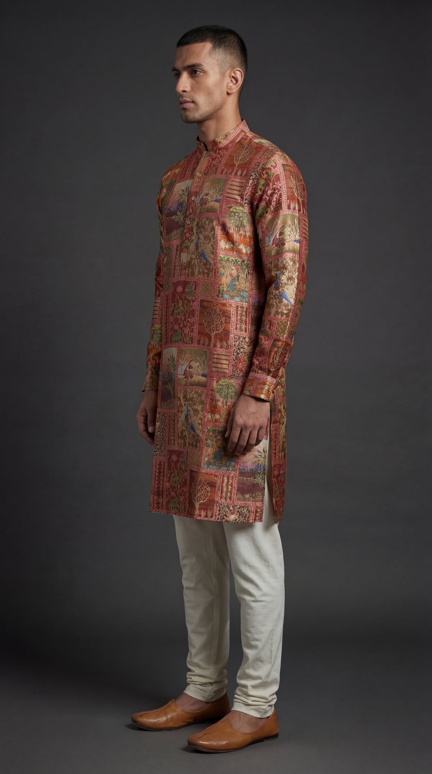 Men’s Rust Multicolour Heritage Print Kurta | Festive Ethnic Wear – Dresswala NX